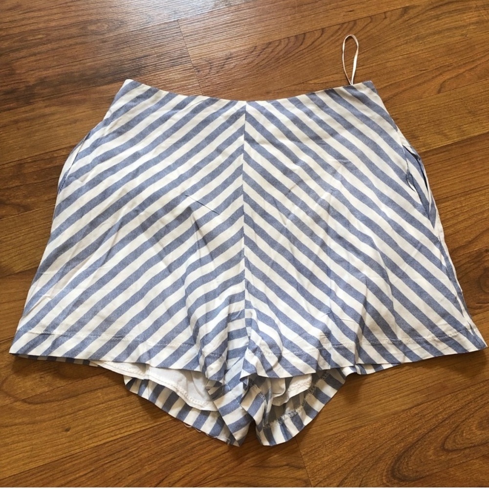 Striped Blue and White Women's High-Waist Shorts
